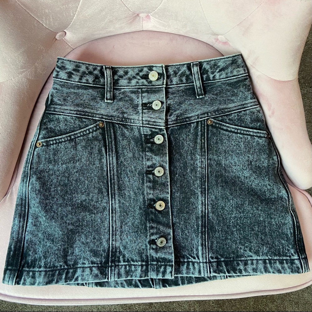 Washed Denim Button Up Skirt